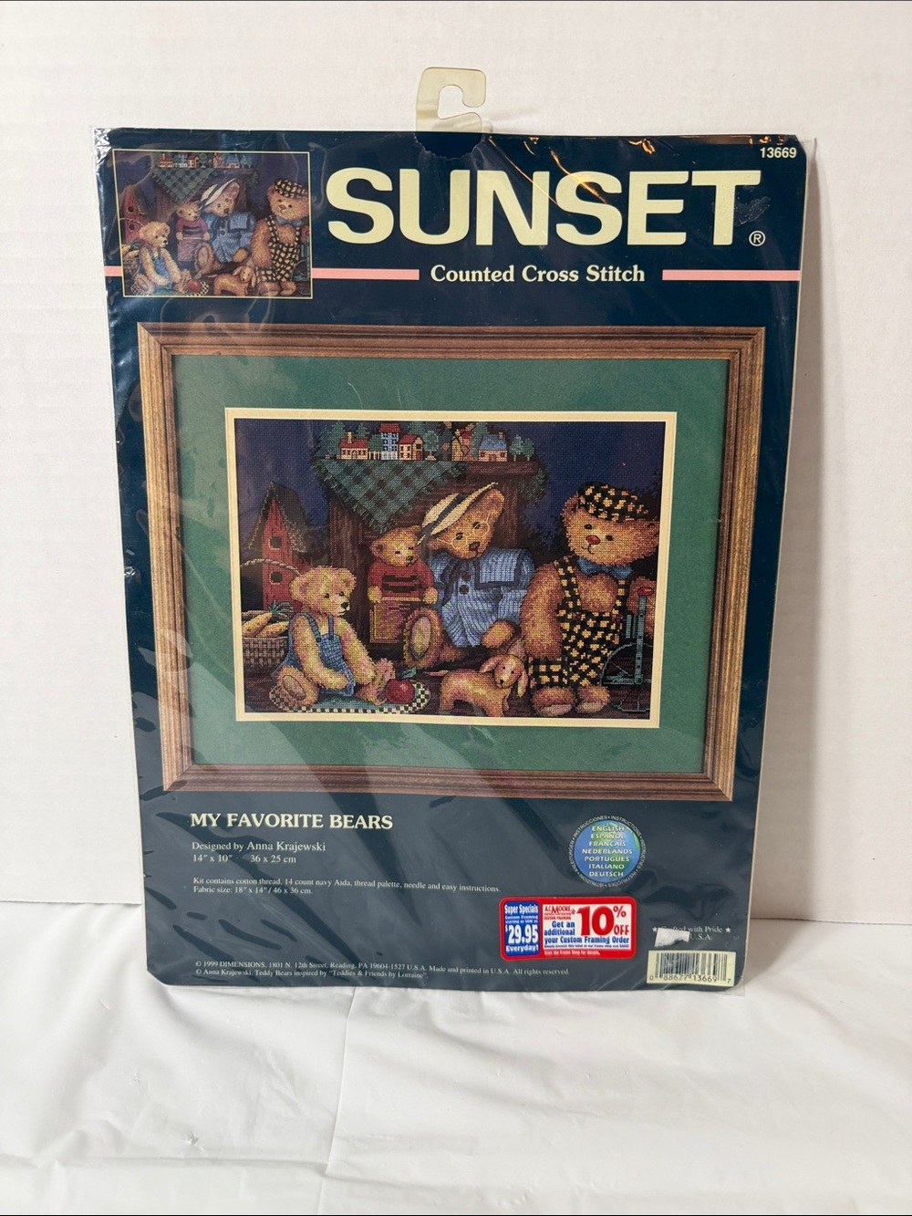 VTG 1999 Sunset Counted Cross Stitch Kit My Favorite Bears 13669 Sealed USA